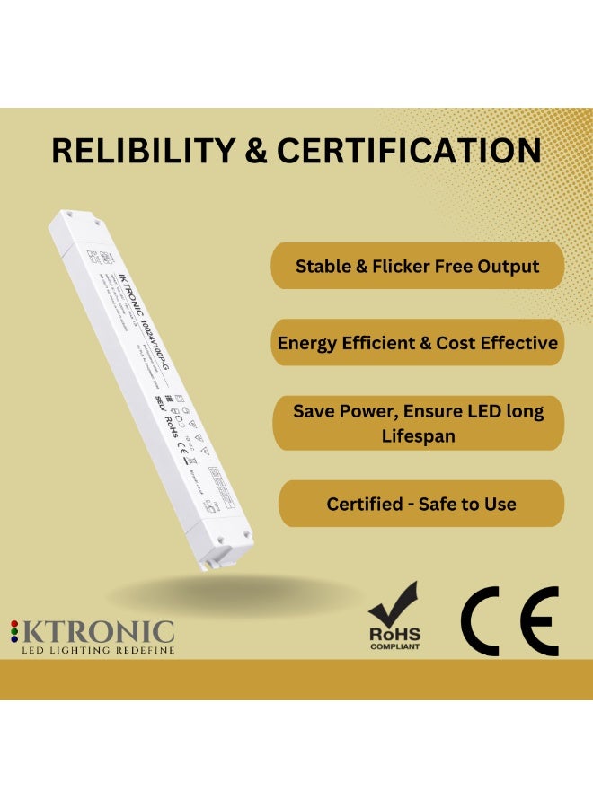 KTRONIC 100W 24V LED Driver – Ultra Slim LED Driver, 110-277VAC to 24V DC 4.17A MAX. - Image 4
